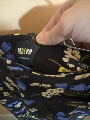 Anthropologie Maeve Colette Cropped Wide Leg Pants in Black & Blue Floral thumbnail 3