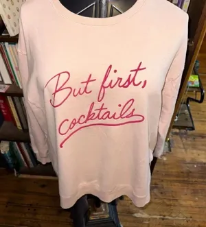 Wildfox But First Cocktails pink oversized cozy sweatshirt thumbnail 1