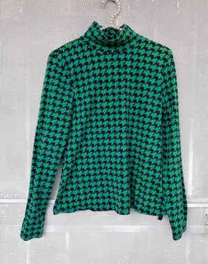 Maeve Green & Navy Houndstooth Turtleneck Long Sleeve Tee thumbnail 1