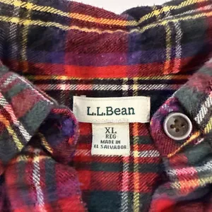 LL Bean Red Scotch Plaid Cotton Flannel Button Shirt Relaxed Fit Size XL thumbnail 9