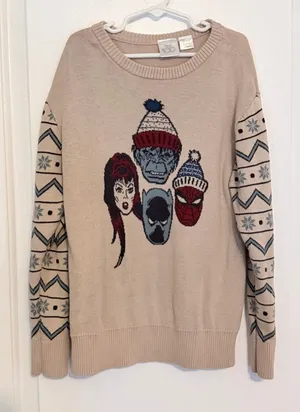 Disney 100 Beige Graphic Kids Marvel Hulk Spider-Man Sweater thumbnail 1