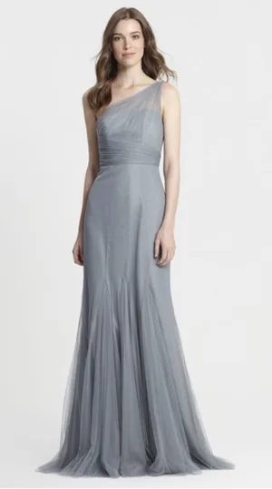 Monique Lhuillier Bridesmaid‎ One Shoulder Gown Sea Tulle 450390 Size 2 thumbnail 1
