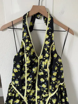 By Anthropologie Halter V-Neck Fit & Flare Midi Dress Yellow Floral NWT thumbnail 7