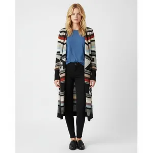 Free People Multi Color Aztec Tribal Print Knit Open Front Duster Sweater M thumbnail 6