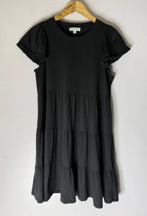 J Crew black Flutter Sleeve Tiered Mini Dress Cotton BP879 Womens Small thumbnail 1