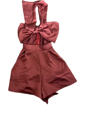 Lucy In The Sky Romper XS Tie Front Belly Cut Out Satin Pink thumbnail 2