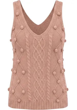 Blu‎ Pepper Cable Knit Pom Pom Tank Womens M Pale Pink Coquette Boho Feminine thumbnail 1