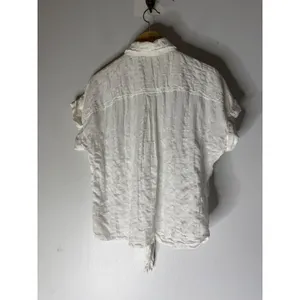 Cloth & Stone White Textured Short Sleeve Front Tie Button Down Shirt Small thumbnail 2