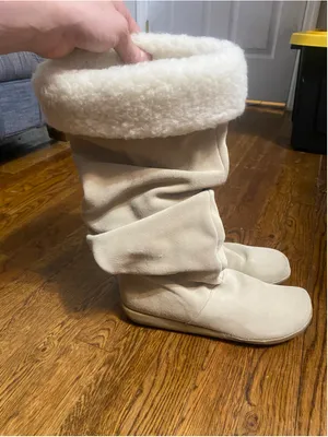 Vintage Liz Claiborne Leather Boots Slouch Knee High Cream Faux Fur Y2K Indie 10 thumbnail 2