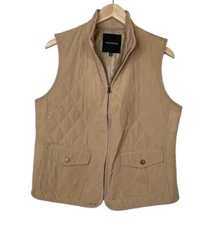 Talbots Womens Tan Quilted fisherman-core Zip-Up Front Pockets Sleeveless large thumbnail 1