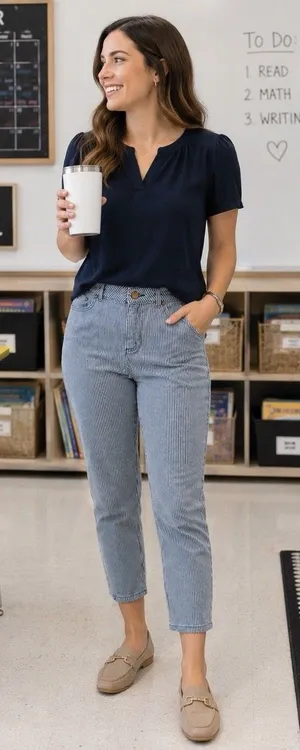 Boden The Cropped Soho Blue Striped Denim Capri Pant Skinny Sz 4 Teacher Work thumbnail 1