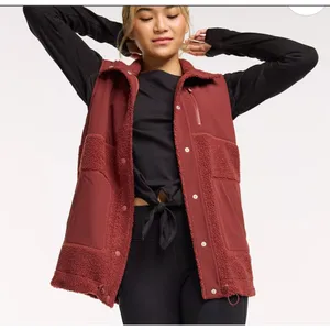 FLX Sherpa Fleece‎ Vest Burgundy Snap Front Pockets Drawstring Waist Womens Med thumbnail 1
