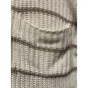 American Eagle White and Beige Striped Sweater Med but Oversized‎ w/large pocket thumbnail 2