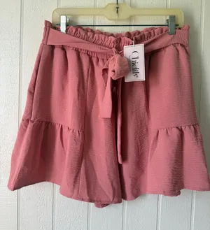 Chiclily Pink Paperbag Waist Ruffle Hem Shorts XL NWT thumbnail 1