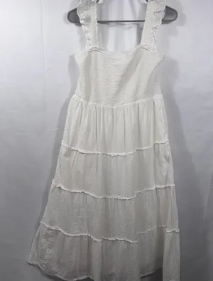 J. Crew Women’s White Smocked Tiered Midi Dress Size Medium thumbnail 1