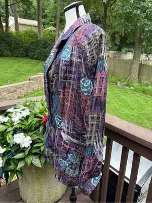 Blazer Glory VTG Purple Blue Black Floral Rayon/Acetate Blazer Sz S 9654 thumbnail 4