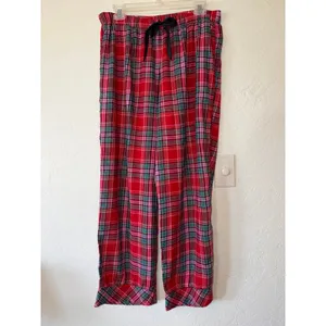 Victoria's Secret Plaid Flannel Pajama Set Size M Short Red Holiday Lurex EUC‎ thumbnail 7