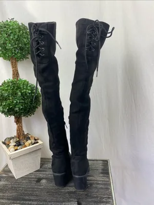 Dream Paris Black Laurence Chunky Sole Thigh High Faux Suede Boots 7.5 thumbnail 4