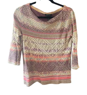 Lauren Ralph Lauren‎ Linen Cotton Geometric Sweater Purple Coral Small Western thumbnail 1