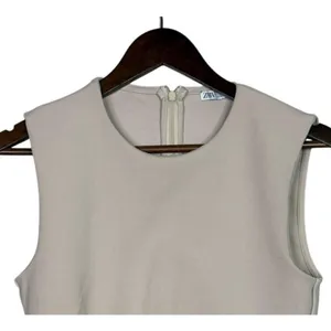 Zara Sleeveless Detailed Lining Fitted Classy Blouse Top Back Zip Up L Beige thumbnail 2