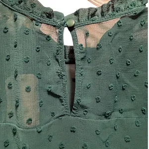 Monteau Los Angeles‎ Swiss Dot Peplum Top Green Ruffle Neck Long Sleeve Small thumbnail 6