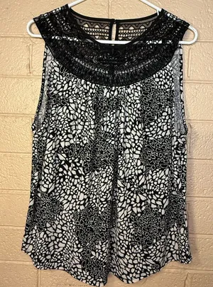 White House Black Market Monochrome Lace Blouse thumbnail 1