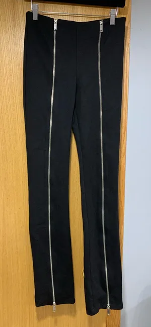 Zara Black Trousers with Front Zippers - Size Medium thumbnail 1