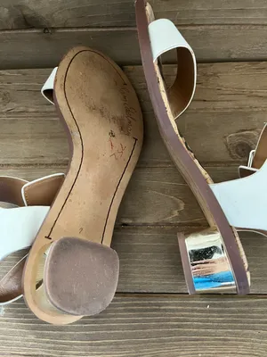 Sam Edelman Trixie Gold Heel Ivory Colored Sandals size 7 thumbnail 6