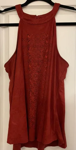 Altar’d State Rust Halter Top, suede feel, detailed overlay Size Large thumbnail 1