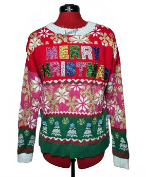 Holiday Time Women's Festive Colorful Ugly Christmas Sweater Size S thumbnail 1