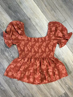 SHEIN Floral Smocked Square Neck Puff Sleeve Peplum Top thumbnail 5