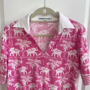 Barbara Gerwit Elephant Palm Tree Tunic Dress Womens M Pink Preppy Resort Knit thumbnail 4