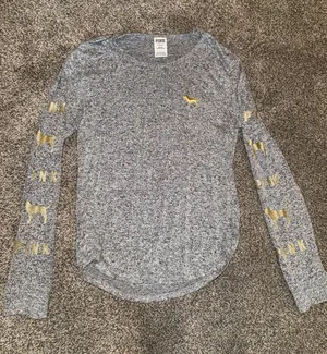 PINK Victoria's Secret Gray Space Dye Long Sleeve Campus Crew Neck Shirt thumbnail 1