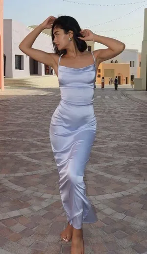 Zara dress wedding maxi slip midi satin effect baby blue coctail party date coctail thumbnail 3
