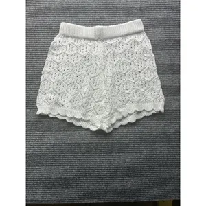 Women's Crochet 2 PC Beach Swim Coverup Set Short Sleeve & Shorts Sexy White XS thumbnail 5