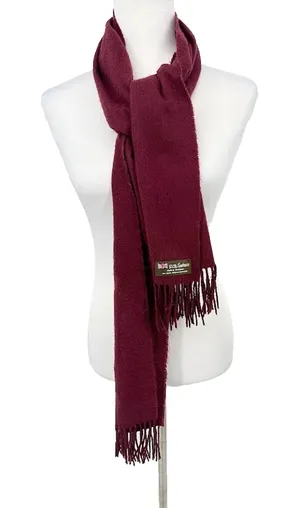 100% Cashmere‎ Scarf Mens Womens One Size Maroon Fringe Made in Scotland FLAWED thumbnail 1