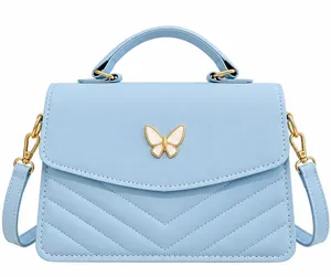 Light Blue Butterfly Mini Crossbody Handbag Quilted Purse thumbnail 1