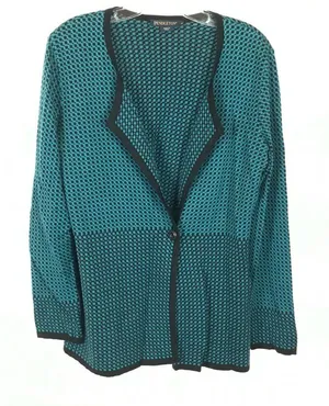 Womens Size Medium Pendleton Teal and Black Geometric Print Cardigan Sweater thumbnail 1