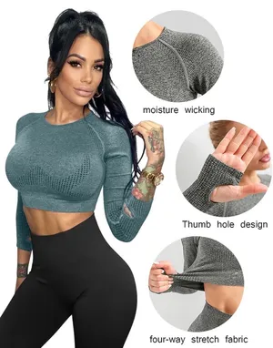 Workout Long Sleeve Crop Top Blue Size M thumbnail 4