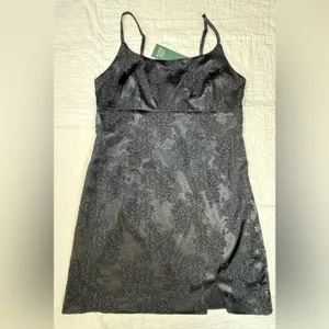 wild fable Black Floral Jacquard Satin Slip Dress with Adjustable Straps NWT thumbnail 2