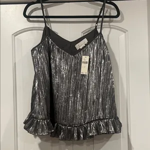 Anthropologie Metallic Silver‎ Ruffle Cami size 6 thumbnail 2