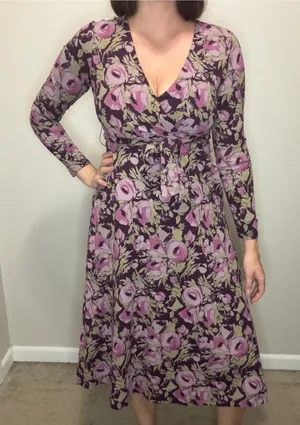 Pact Fit & Flare Wrap Dress Medium Berry Jam Floral Organic Cotton thumbnail 1