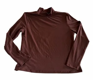 Women's Mock Neck Long Sleeve Brown Stretchy Top Size L #260245 thumbnail 1