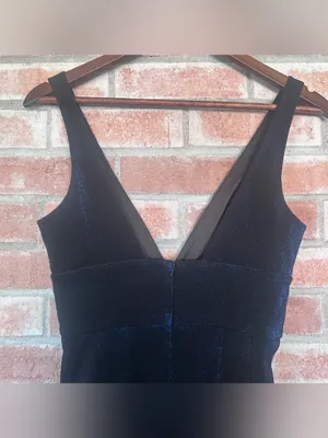 Jay Godfrey Metallic Sheath Plunge Dress Women’s 2 Blue Black Cocktail Party thumbnail 5
