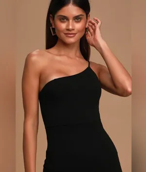 Lulus Keeper of My Heart Black One-Shoulder Maxi Dress size xs new nwt sexy thumbnail 12
