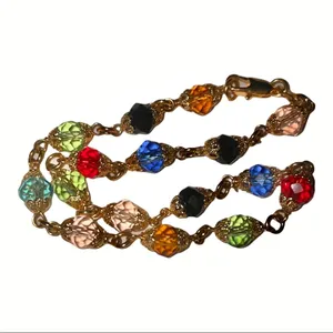 Vintage multicolor glass bead anklet thumbnail 1