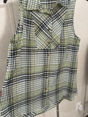 entro Green Plaid Sleeveless Button-Front Blouse thumbnail 3