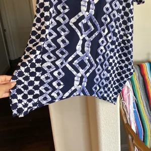 Soft Surroundings Talia Top Tunic Cold Shoulder Ikat Print Beaded Geo size M thumbnail 8