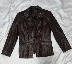 Women’s Dark Brown Leather Blazer Jacket Size L thumbnail 1