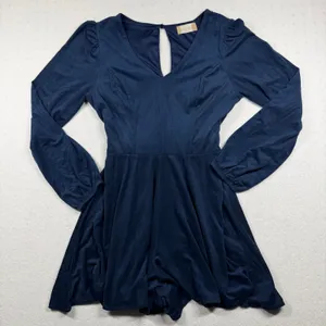 Altar’d State Faux Suede Romper Women’s Medium Blue Long Sleeve Shorts thumbnail 1